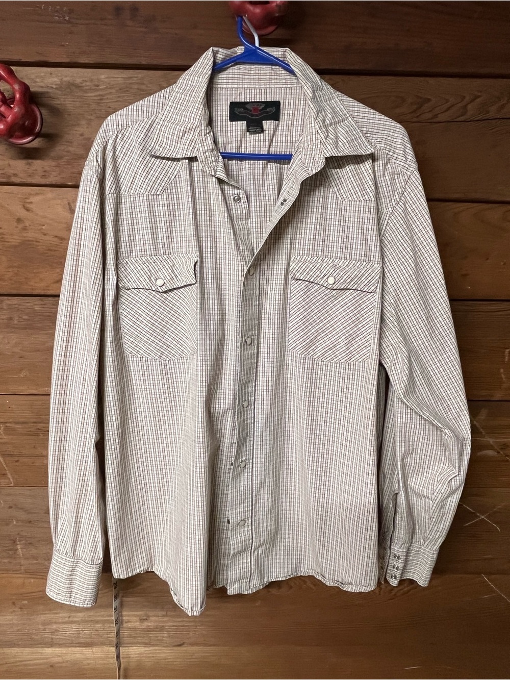 Steve & Barry's Beige & White Plaid Long-Sleeve Button-Down Shirt